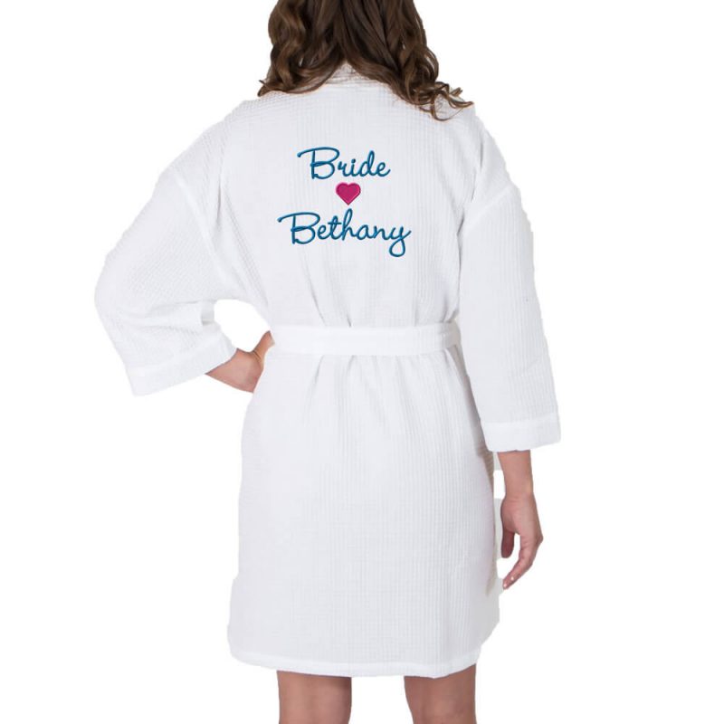 Personalized Waffle Bride Robe with Name & Heart - Back