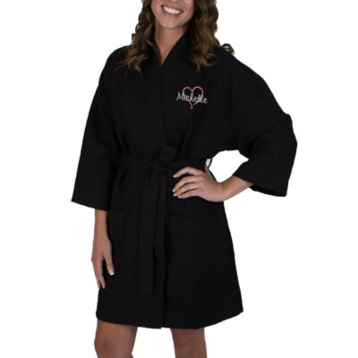 Personalized Waffle Bridal Party Robe with Name and Heart