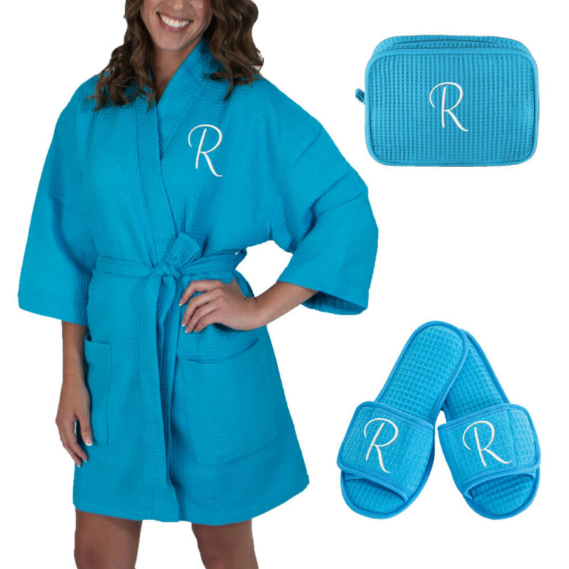 Personalized Waffle Robe with Initial Set