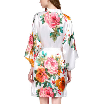 Blank Floral Watercolor Bridesmaid Robe - Back