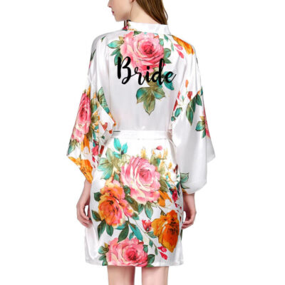 Watercolor Floral Satin Bride Robe