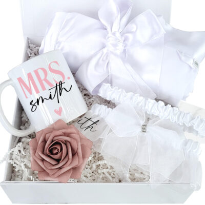 Custom Mrs. Wedding Day Gift Box with Robe and Garter