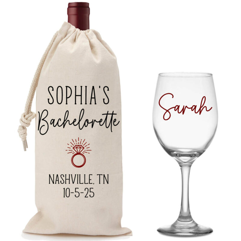 Bachelorette Party Wine Glass & Wine Bag Set