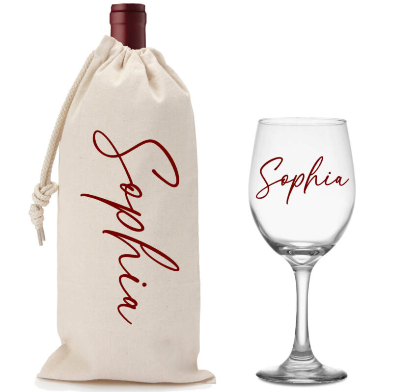 Personalized Wine Glass & Wine Bag Set with Name