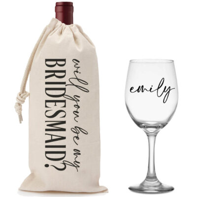 "Will You Be My Bridesmaid?" Wine Glass & Wine Bag Set