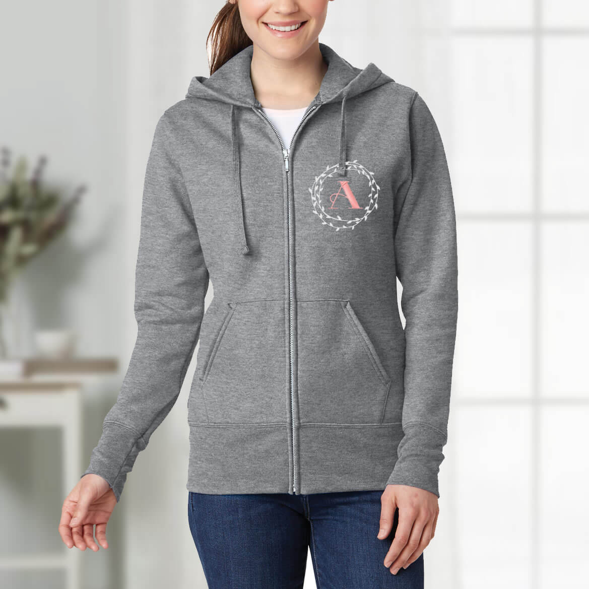 Full-Zip Hoodie with Wreath Monogram - Lifestyle