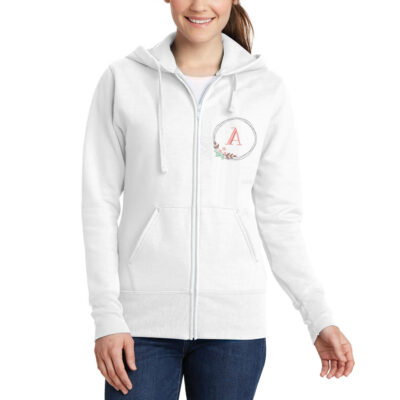 Full-Zip Hoodie with Floral Wreath Monogram