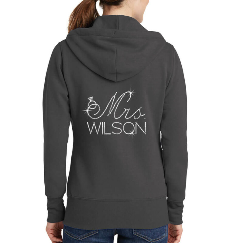 Personalized "Mrs." Full-Zip Rhinestone Bride Hoodie with Ring